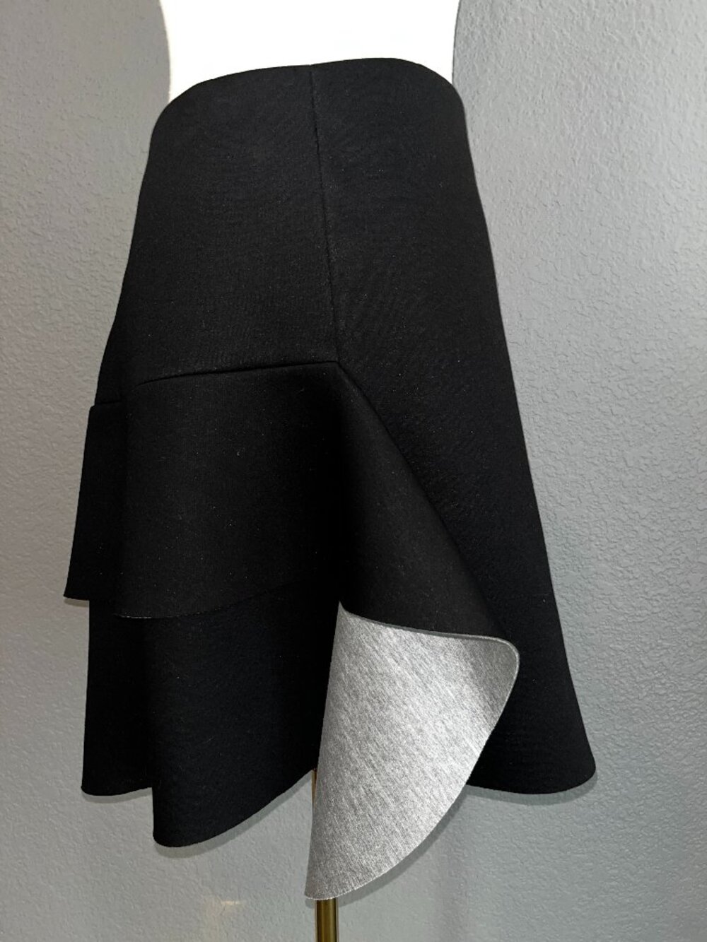 Marni Asymmetric Flounce Mini Skirt Black Grey Double Face Bonded Jersey - EU42